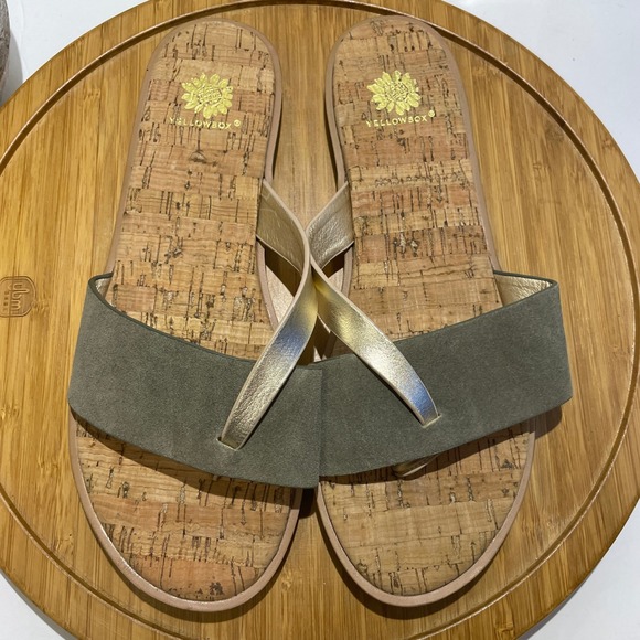 Yellow Box Baran Cork Thong Sandal Women’s 10 Metallic Gold Strap Boho Slide - Picture 6 of 8